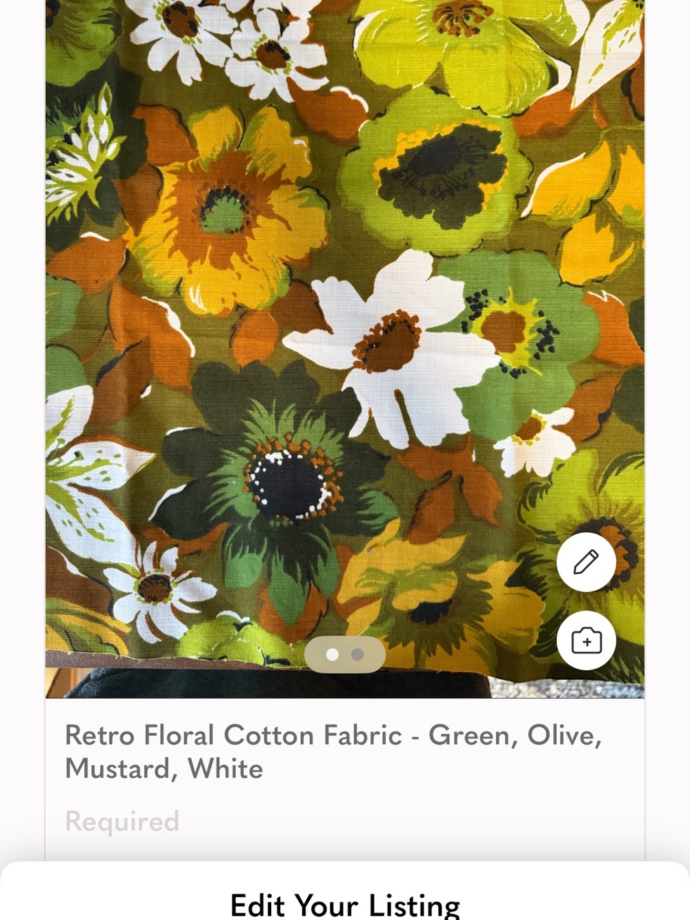 Retro/Vintage Floral Cotton Fabric - Olive Green, Mustard & White